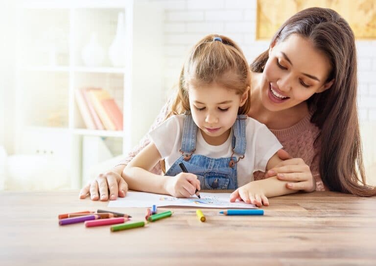 Happy,Family.,Mother,And,Daughter,Together,Paint.,Adult,Woman,Helps